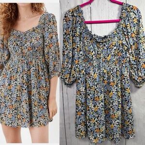 American Eagle Womens Floral Puff Sleeves Mini Dress Smocked Romantic Prairie